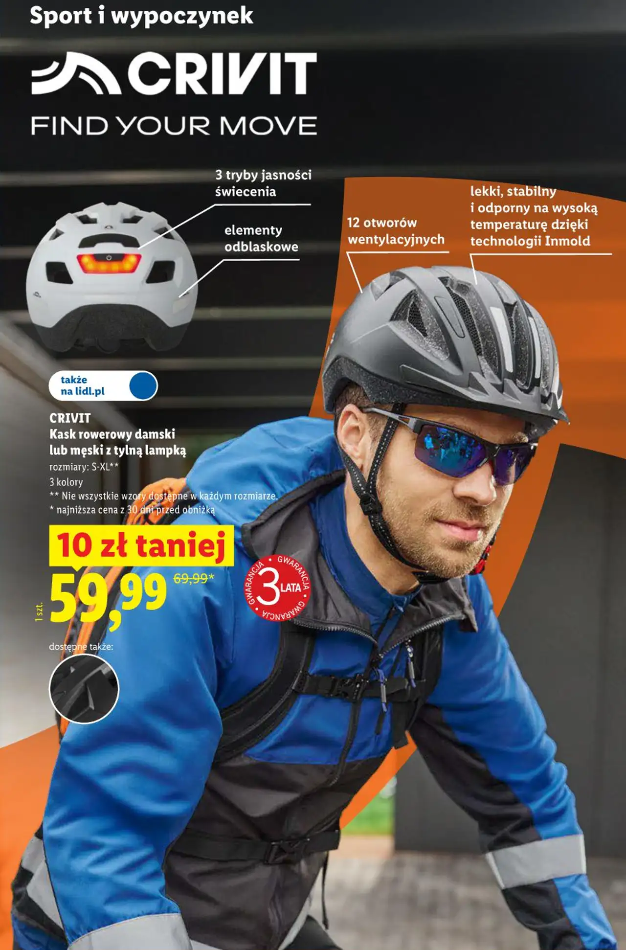 CRIVIT Kask rowerowy damski lub męski z tylną lampką