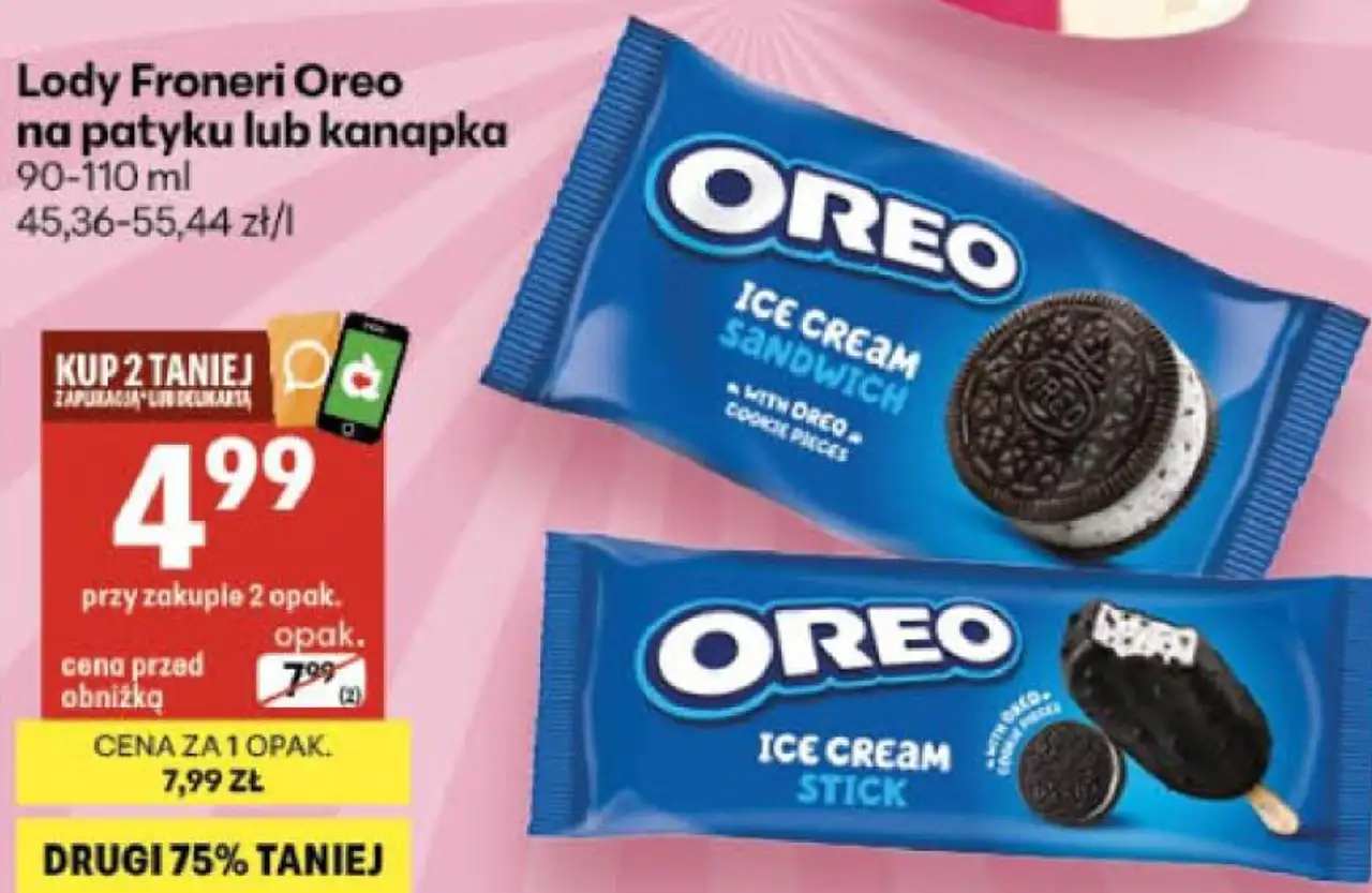 Lody Froneri Oreo na patyku lub kanapka