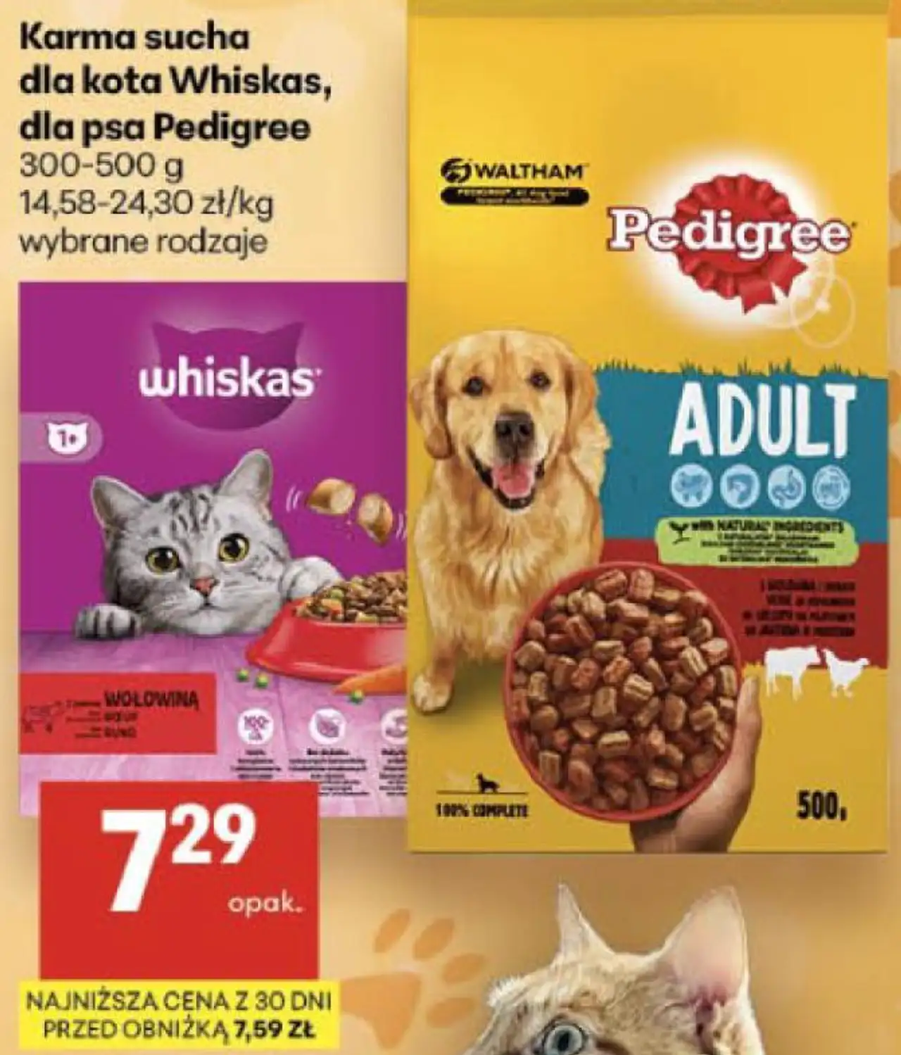Karma sucha dla kota Whiskas, dla psa Pedigree