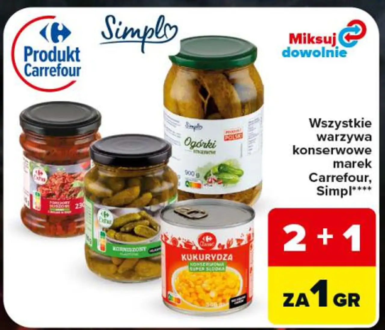 Wszystkie warzywa konserwowe marek Carrefour, Simpl