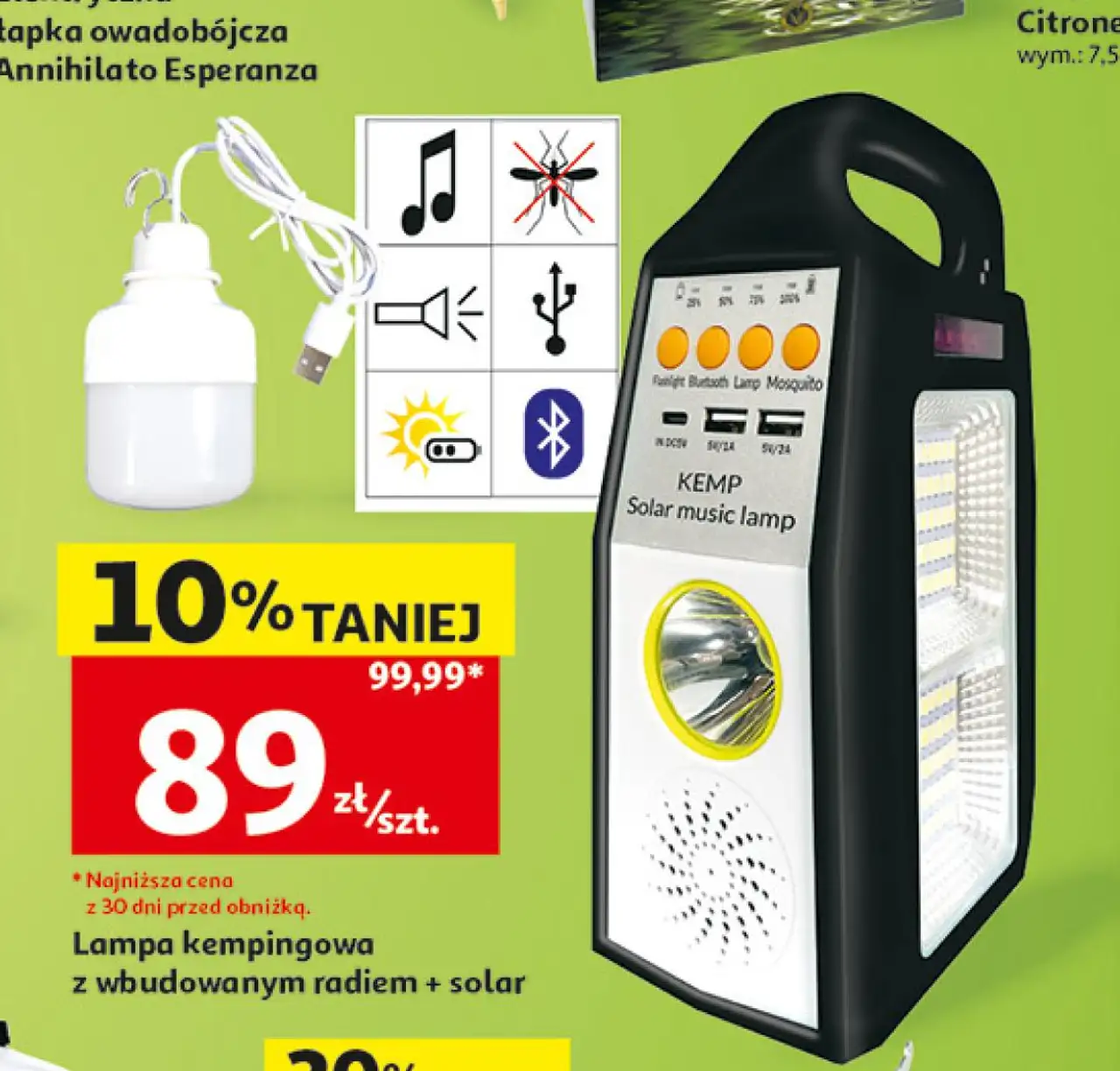 Lampa kempingowa z wbudowanym radiem + solar KEMP