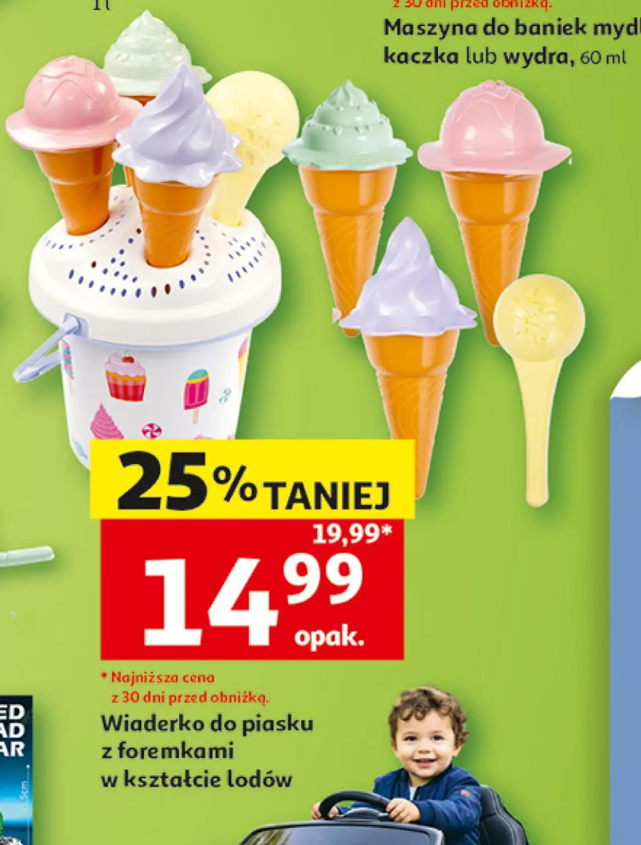 Wiaderko do piasku z foremkami w kształcie lodów