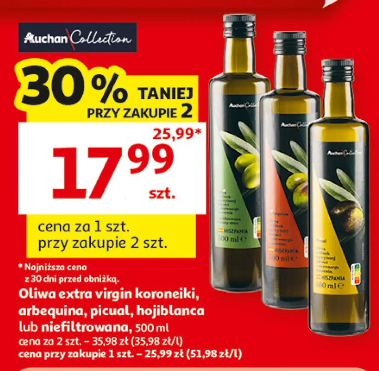 Oliwa extra virgin koroneiki, arbequina, picual, hojiblanca lub niefiltrowana Auchan Collection