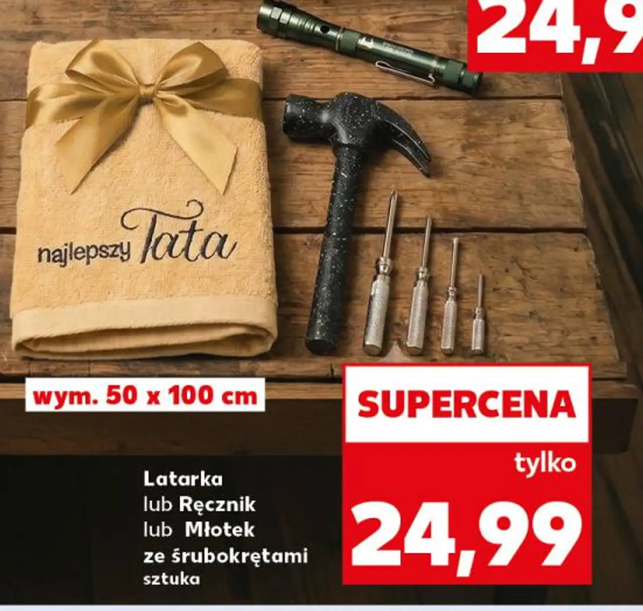 Latarka lub Ręcznik lub Młotek ze śrubokrętami