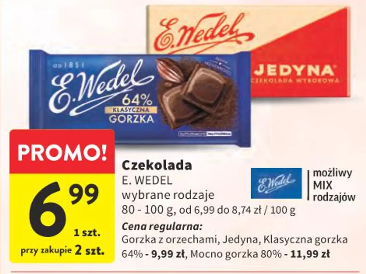 Czekolada E. Wedel wybrane rodzaje