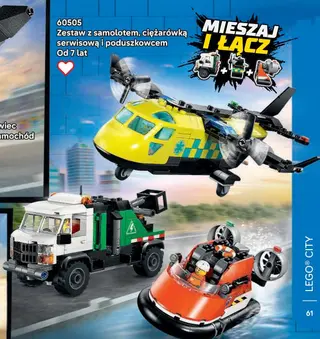 - LEGO City 60505 Zestaw z samolotem, ciężarówką serwisową i poduszkowcem - Lego