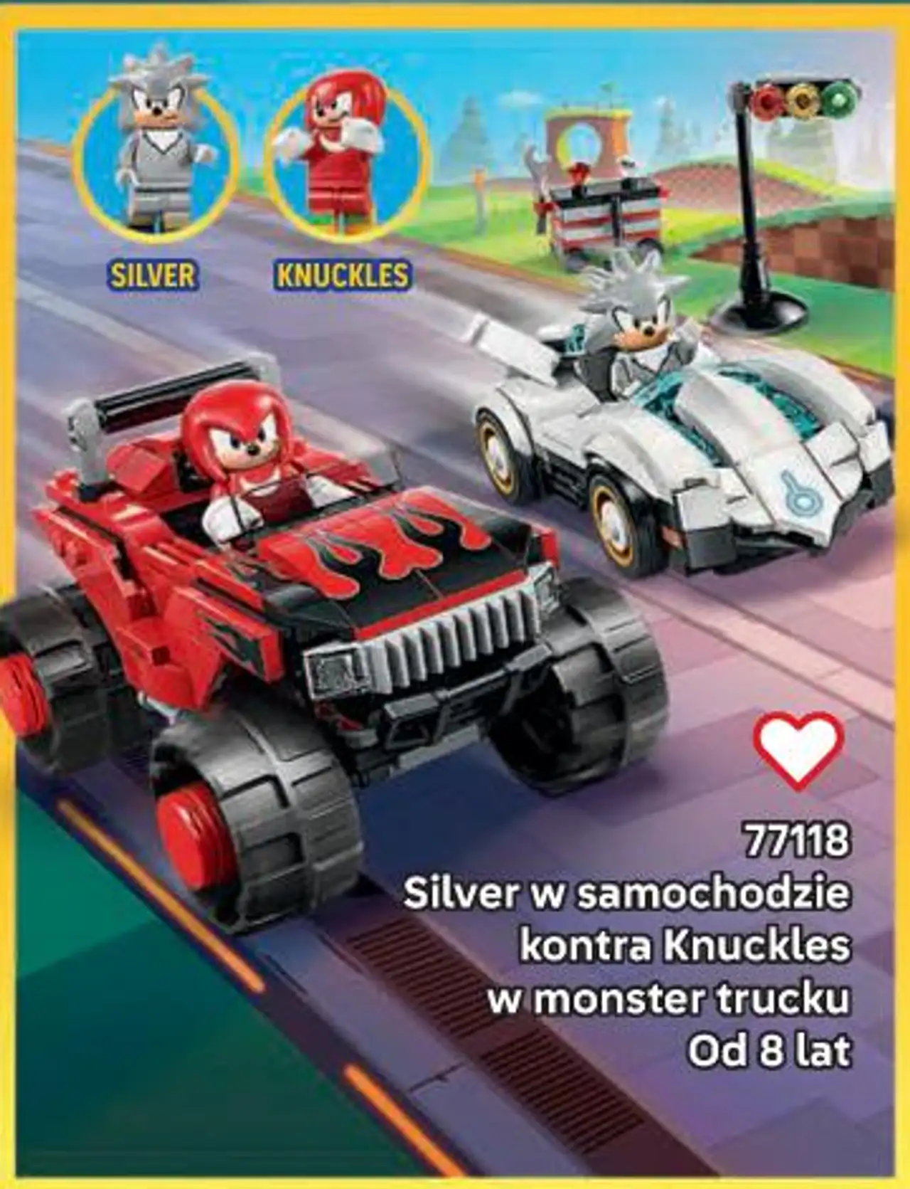 Klocki LEGO Sonic the Hedgehog 77118 Silver w samochodzie kontra Knuckles w monster trucku