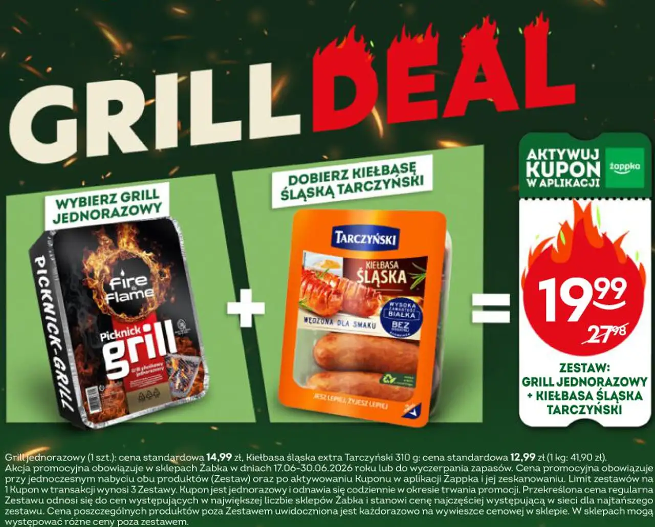Zestaw: Grill jednorazowy + Kiełbasa śląska Tarczyński