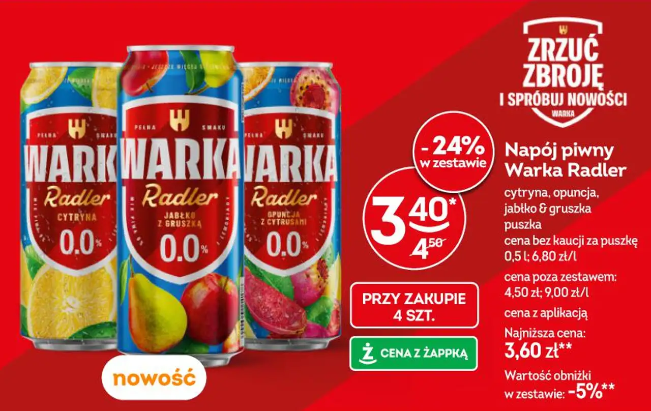 Napój piwny Warka Radler cytryna, opuncja, jabłko & gruszka