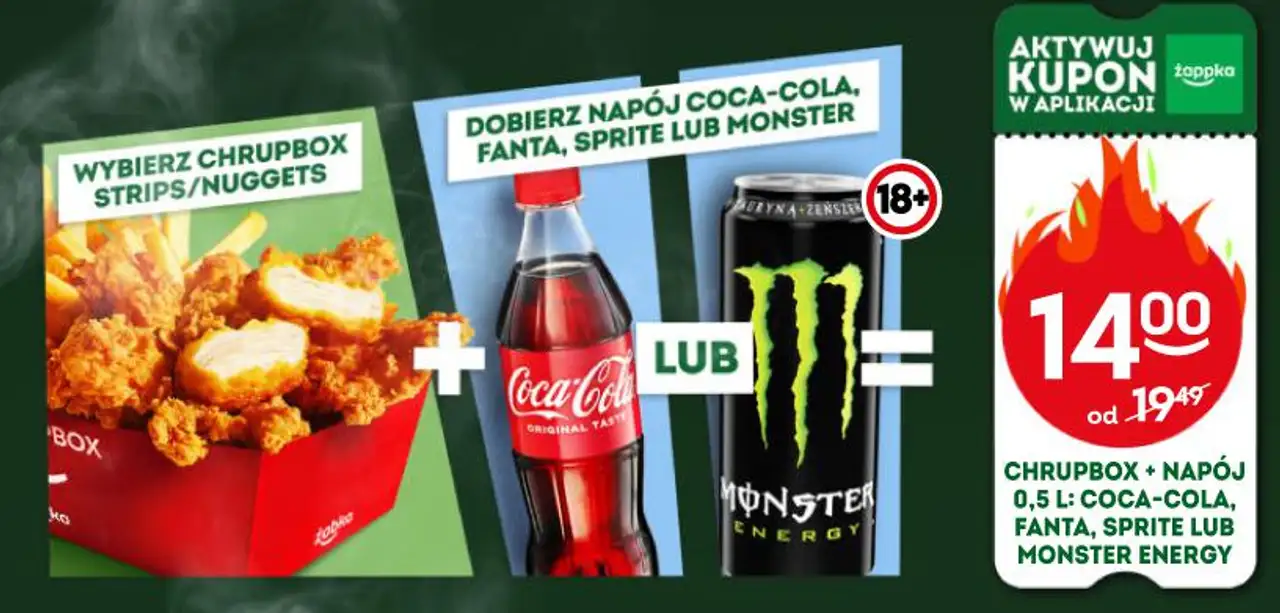 CHRUPBOX + NAPÓJ 0,5 L: COCA-COLA, FANTA, SPRITE LUB MONSTER ENERGY