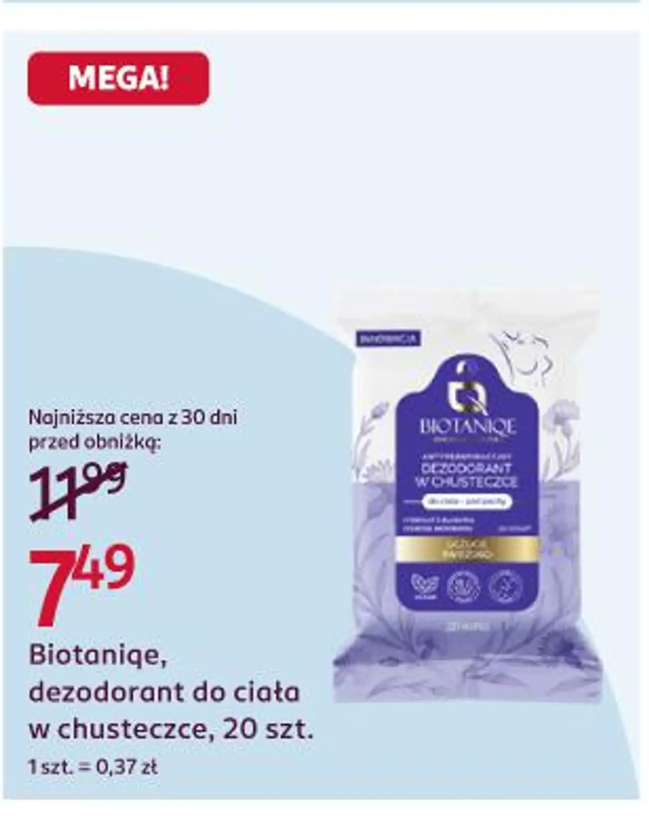 Biotaniqe, dezodorant do ciała w chusteczce, 20 szt.