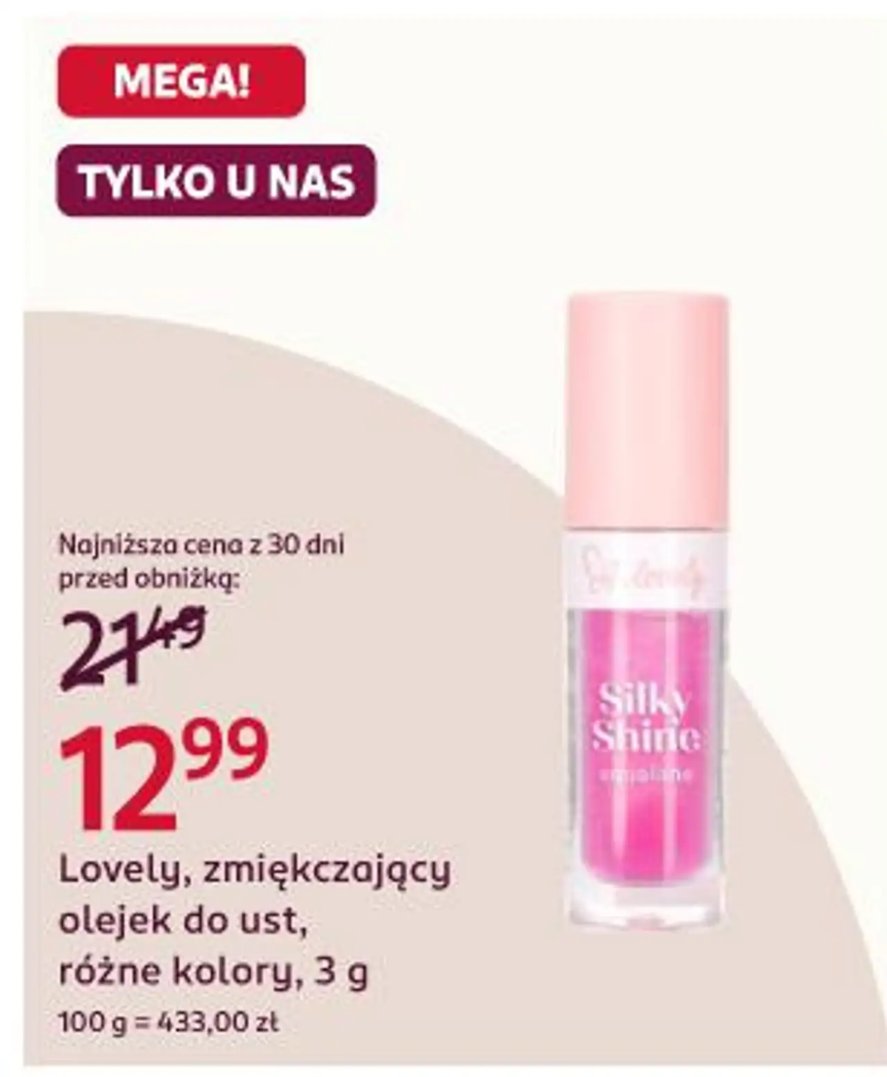 Lovely, zmiękczający olejek do ust, różne kolory, 3 g