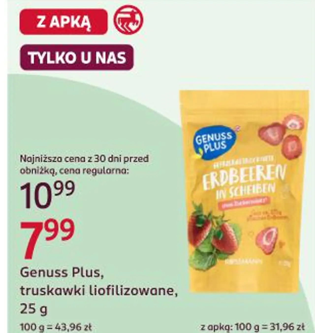 Genuss Plus, truskawki liofilizowane, 25 g