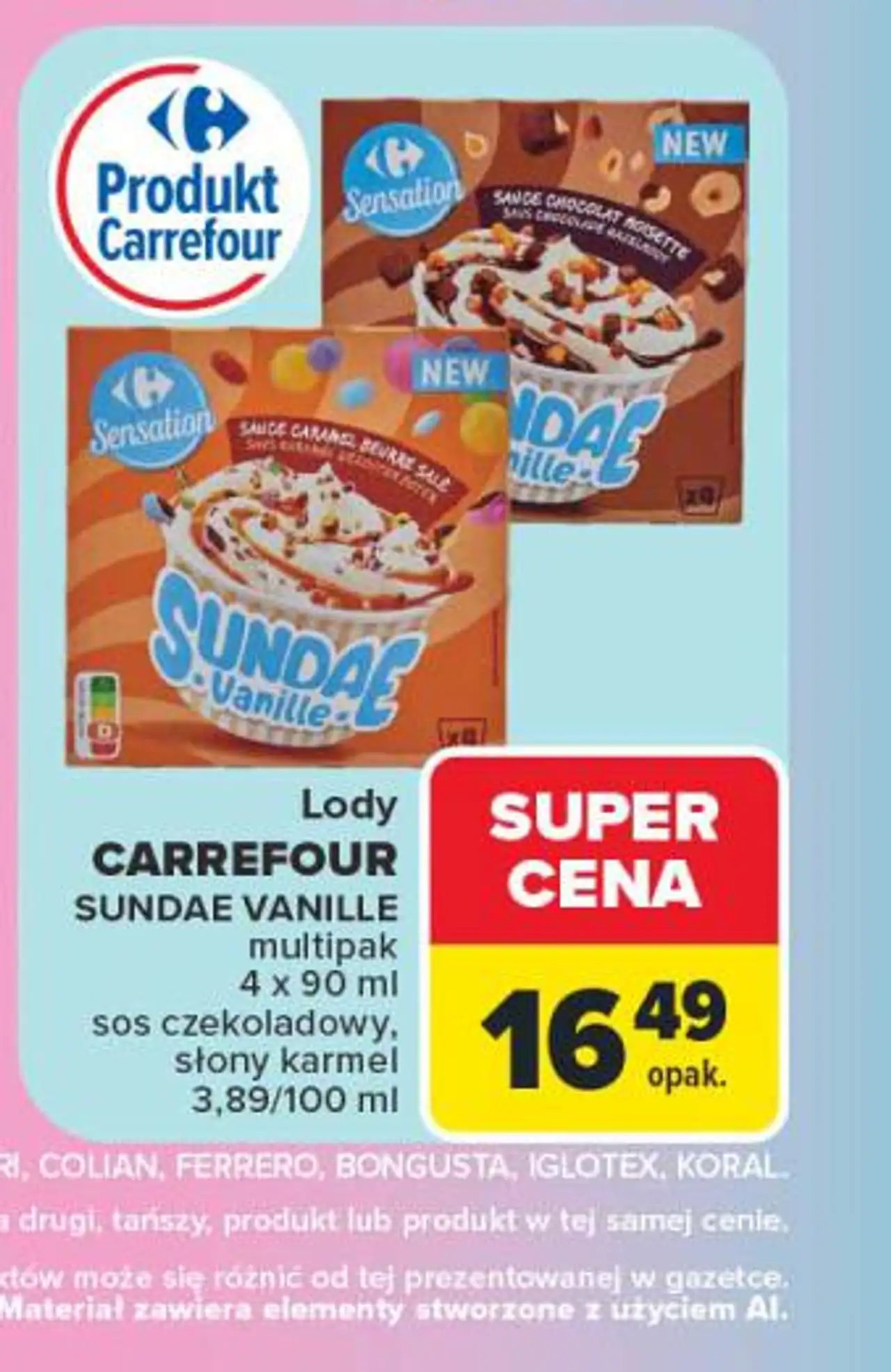 Lody Carrefour Sundae Vanille multipak