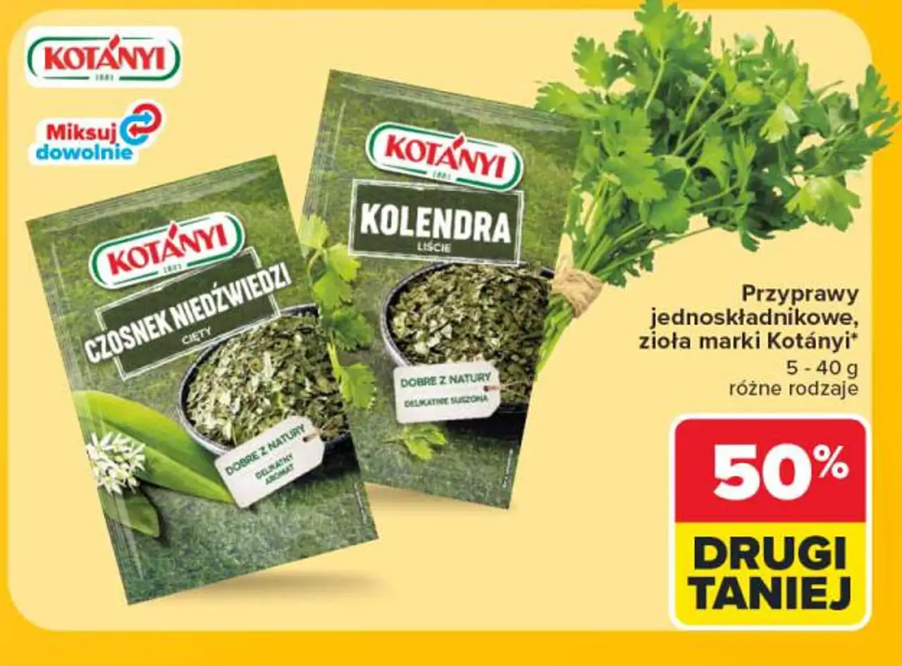 Przyprawy jednoskładnikowe, zioła marki Kotányi