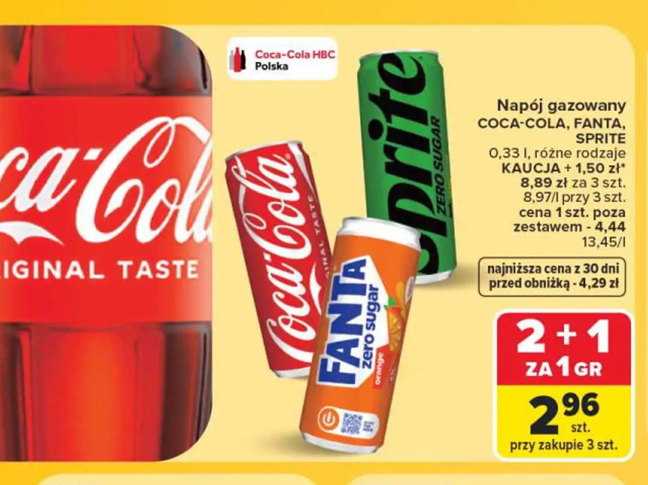 Napój gazowany COCA-COLA, FANTA, SPRITE