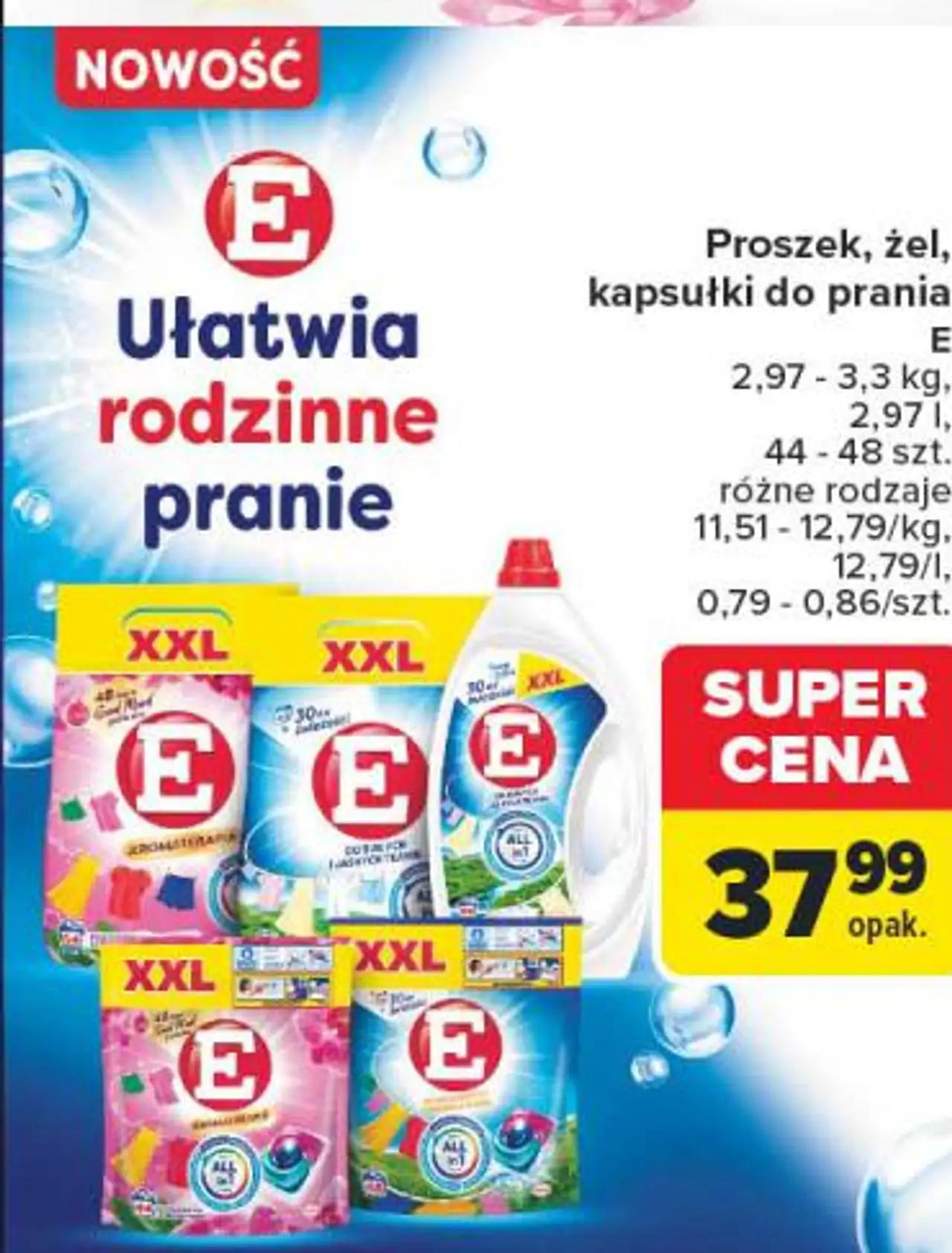 Proszek, żel, kapsułki do prania E