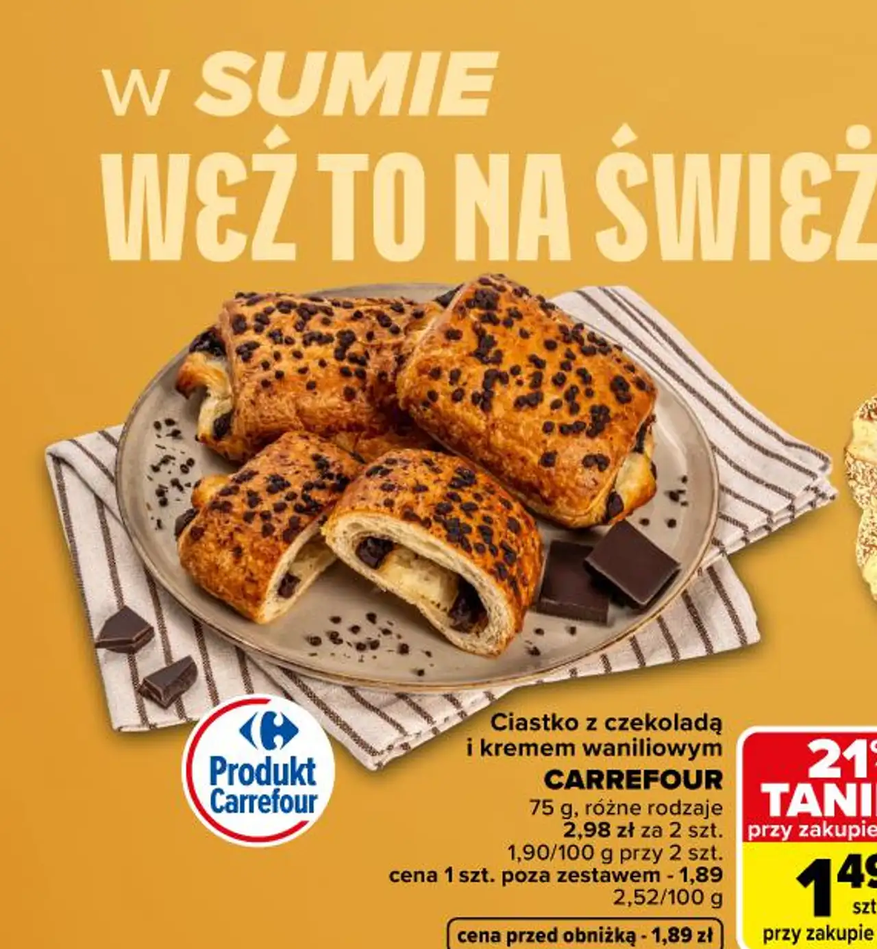 Ciastko z czekoladą i kremem waniliowym CARREFOUR