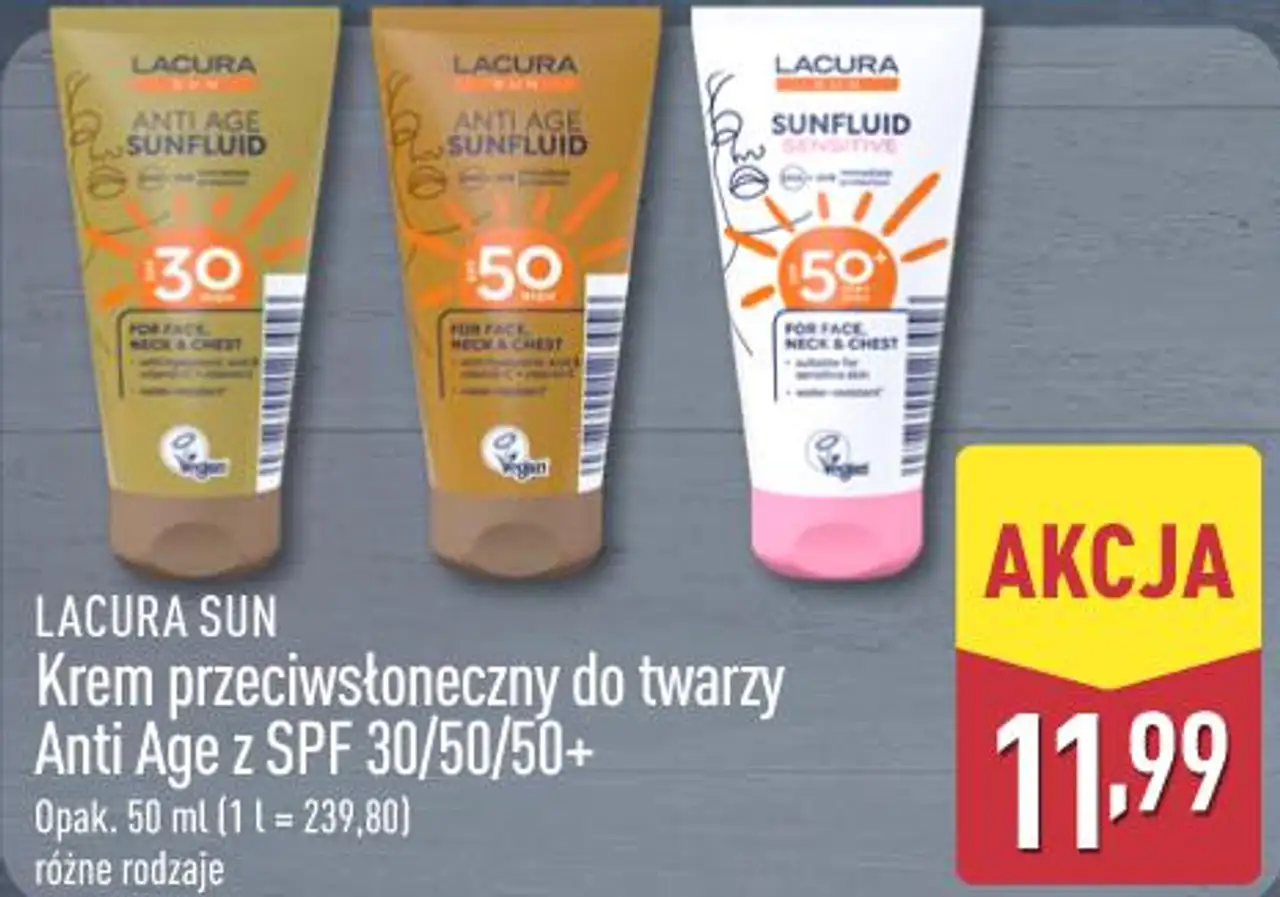 LACURA SUN Krem przeciwsłoneczny do twarzy Anti Age z SPF 30/50/50+