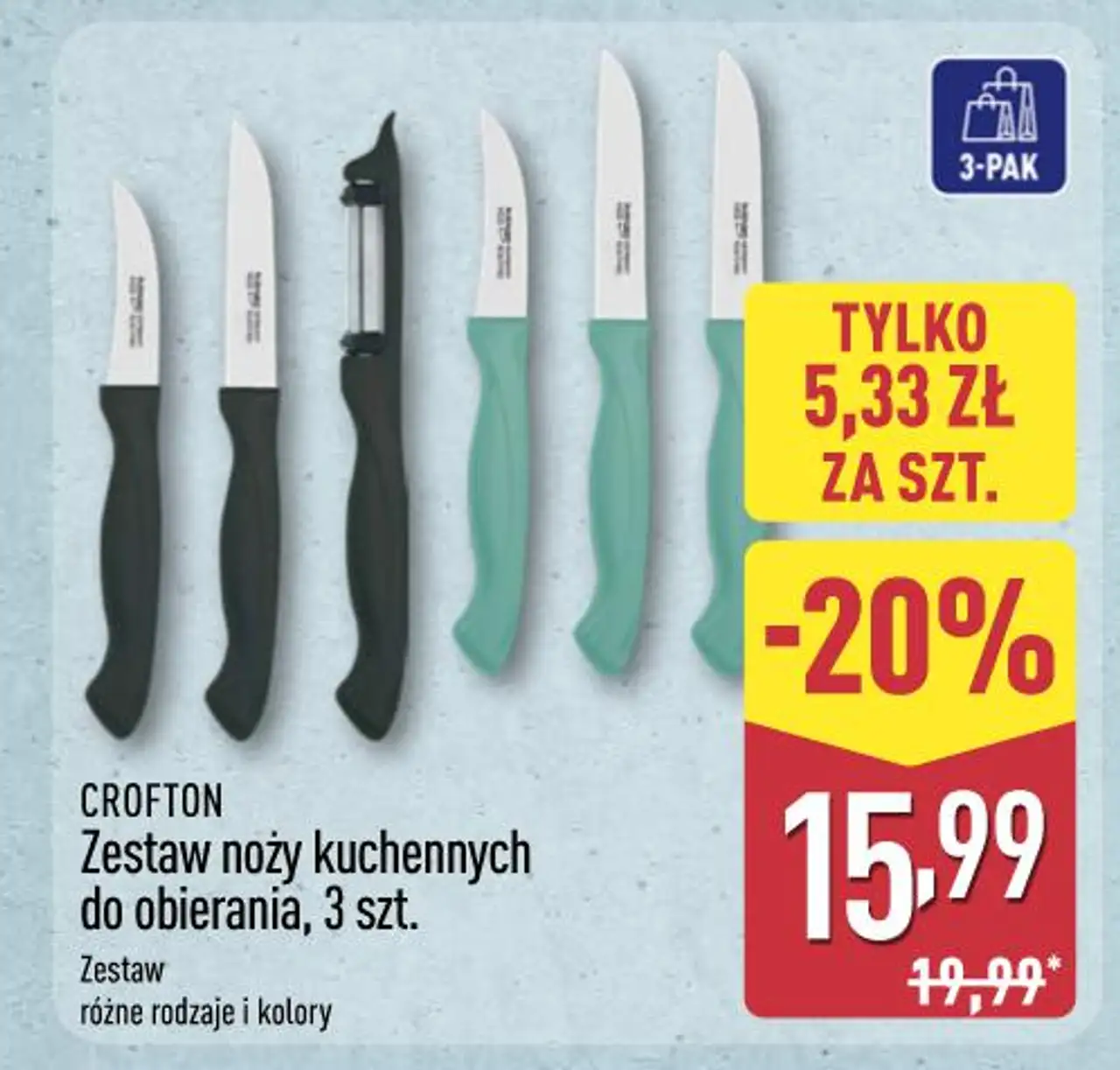 CROFTON Zestaw noży kuchennych do obierania, 3 szt.