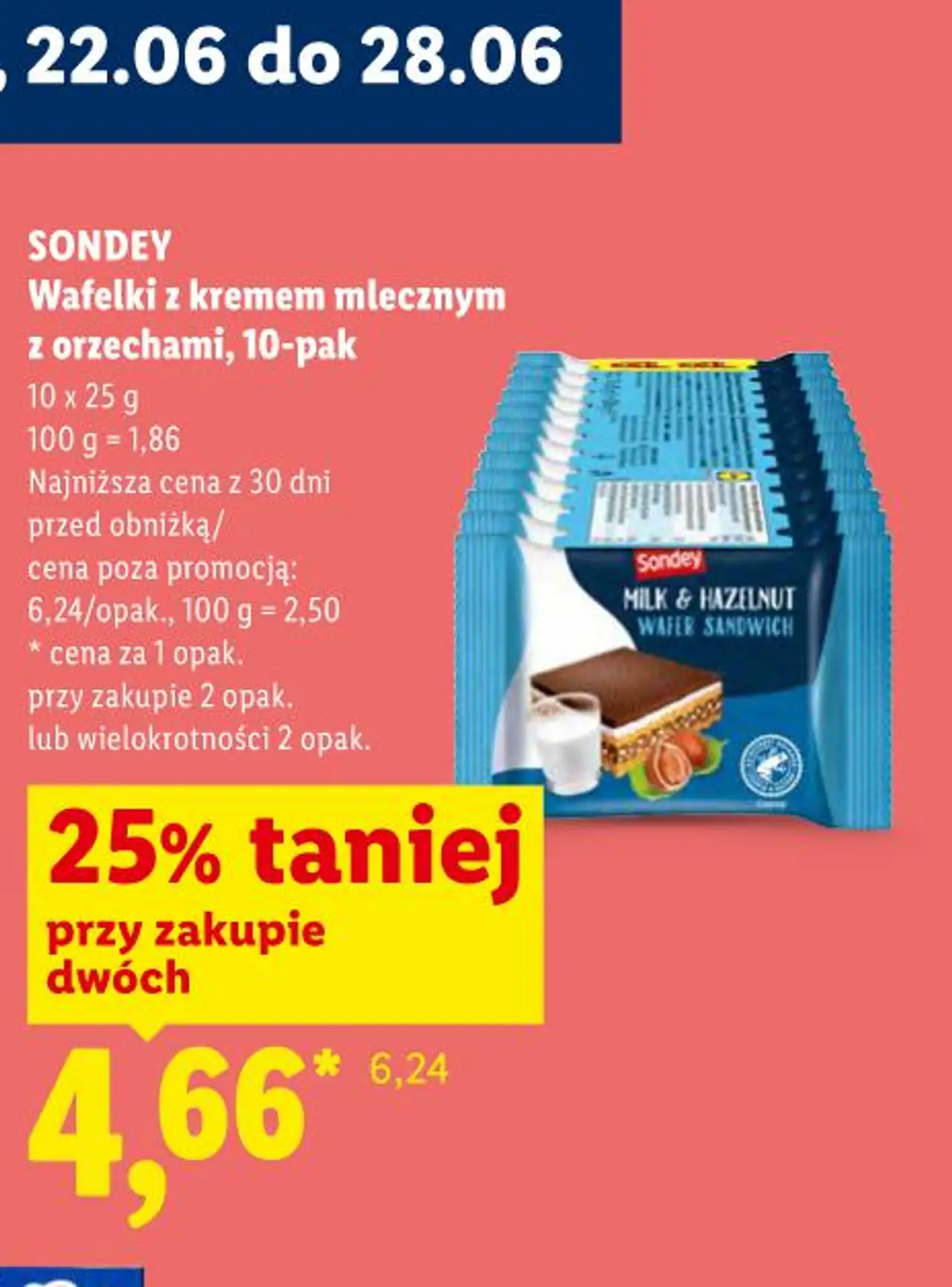 Sondey Wafelki z kremem mlecznym z orzechami, 10-pak