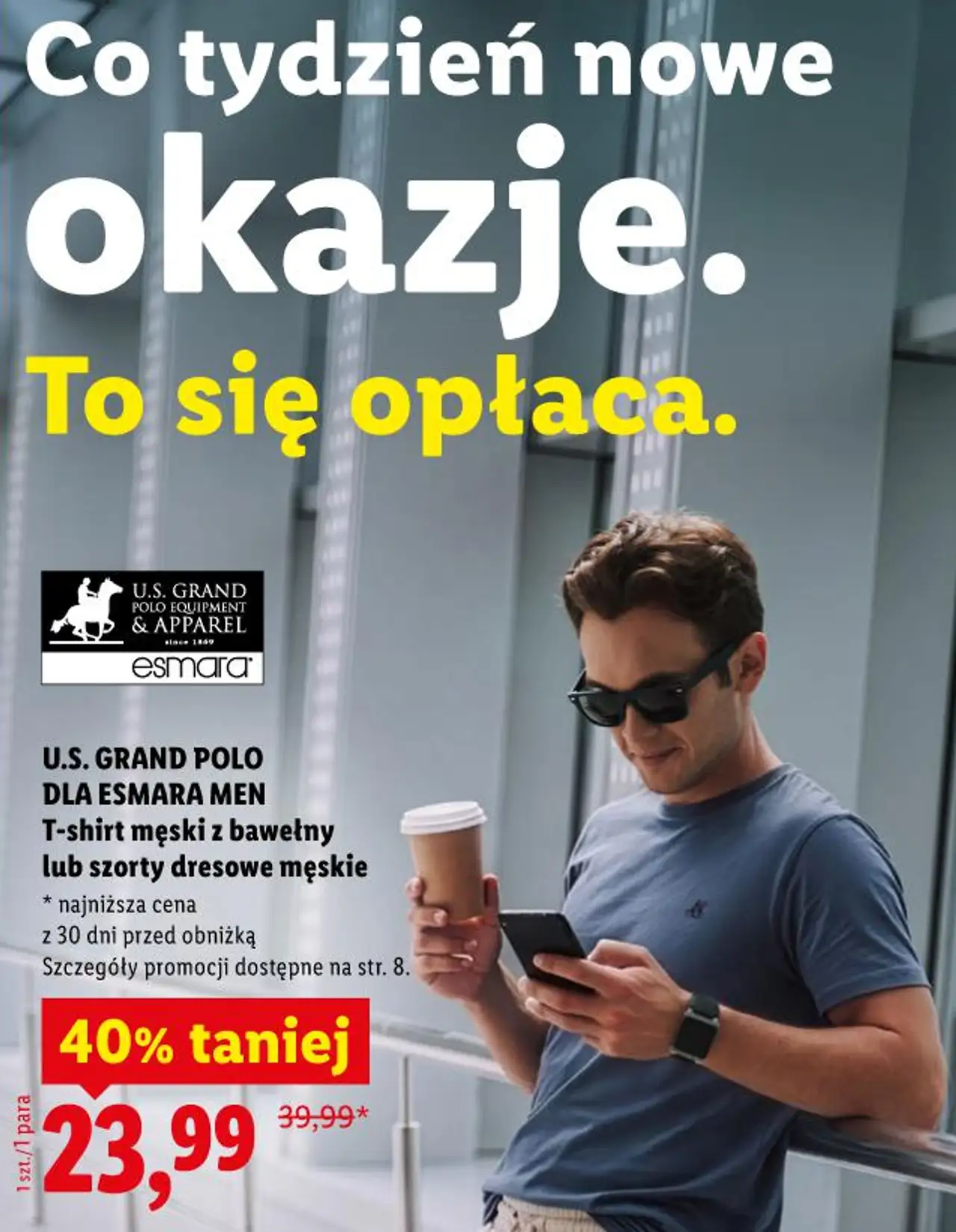 U.S. GRAND POLO dla Esmara Men - T-Shirt męski z bawełny lub szorty dresowe męskie