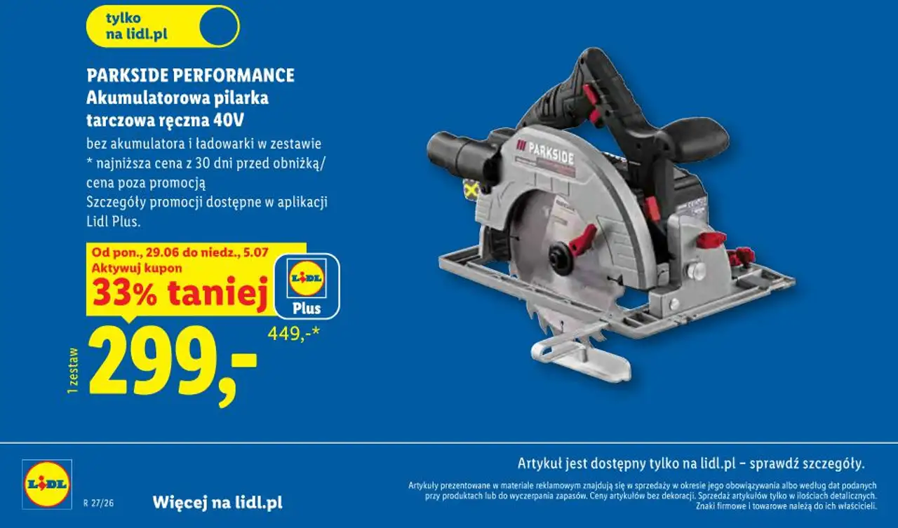 PARKSIDE PERFORMANCE Akumulatorowa pilarka tarczowa ręczna 40V