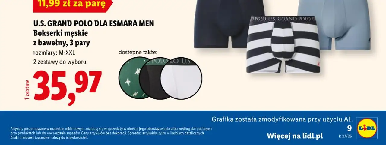 U.S. GRAND POLO DLA ESMARA MEN Bokserki męskie z bawełny, 3 pary