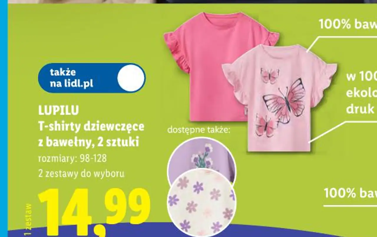 LUPILU T-shirty dziewczęce z bawełny, 2 sztuki