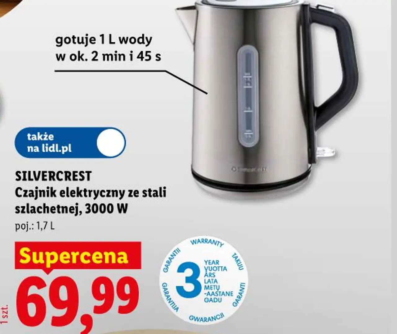 SILVERCREST Czajnik elektryczny ze stali szlachetnej, 3000 W