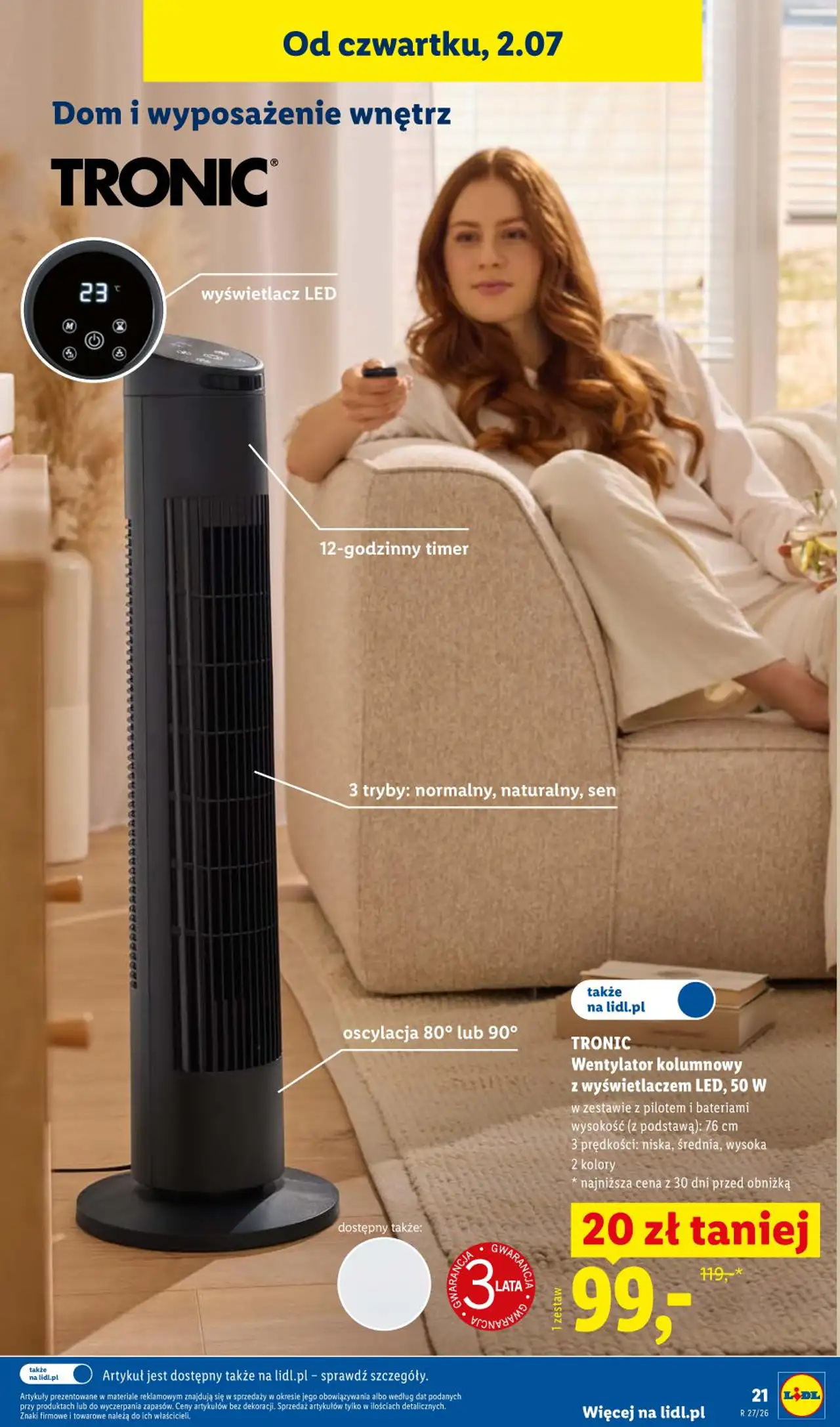 TRONIC Wentylator kolumnowy z wyświetlaczem LED, 50 W
