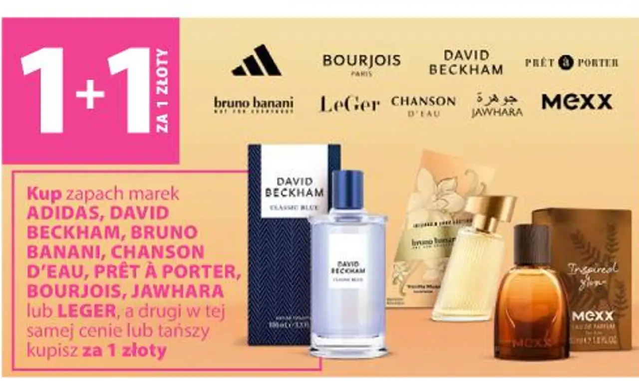 Zapachy marek Adidas, David Beckham, Bruno Banani, Chanson d'Eau, Prêt à Porter, Bourjois, Jawhara, Leger