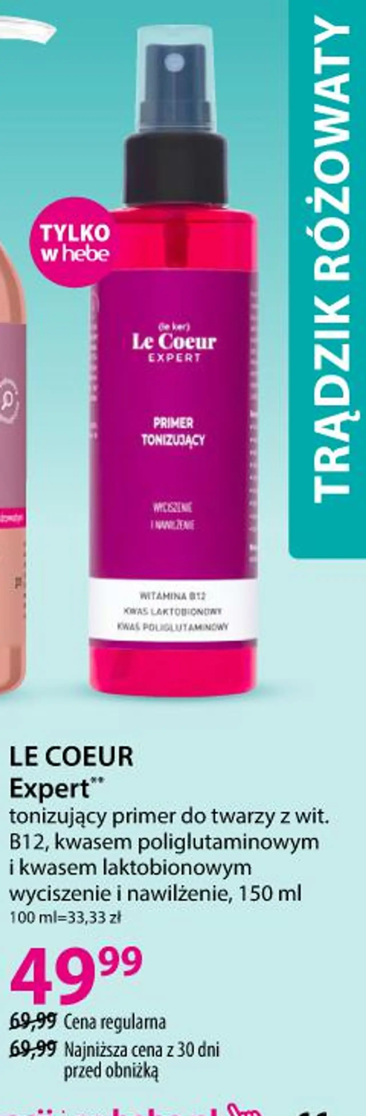 LE COEUR Expert tonizujący primer do twarzy z wit. B12, kwasem poliglutaminowym i kwasem laktobionowym wyciszenie i nawilżenie, 150 ml