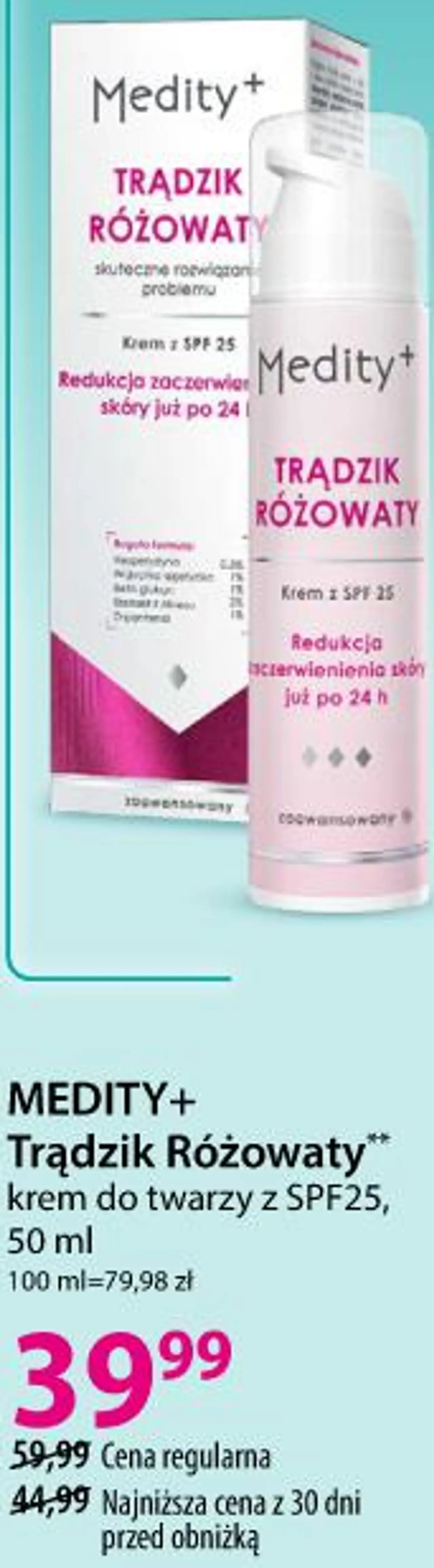 MEDITY+ Trądzik Różowaty krem do twarzy z SPF25, 50 ml