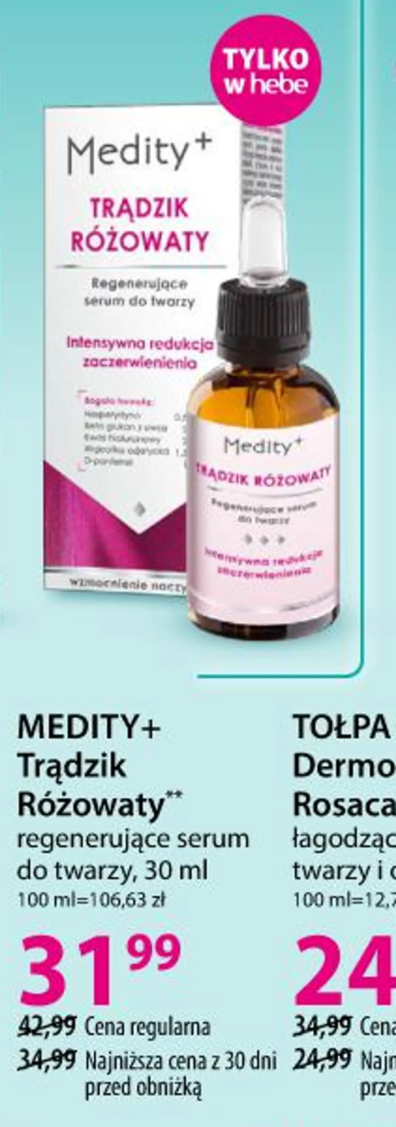 MEDITY+ Trądzik Różowaty regenerujące serum do twarzy, 30 ml