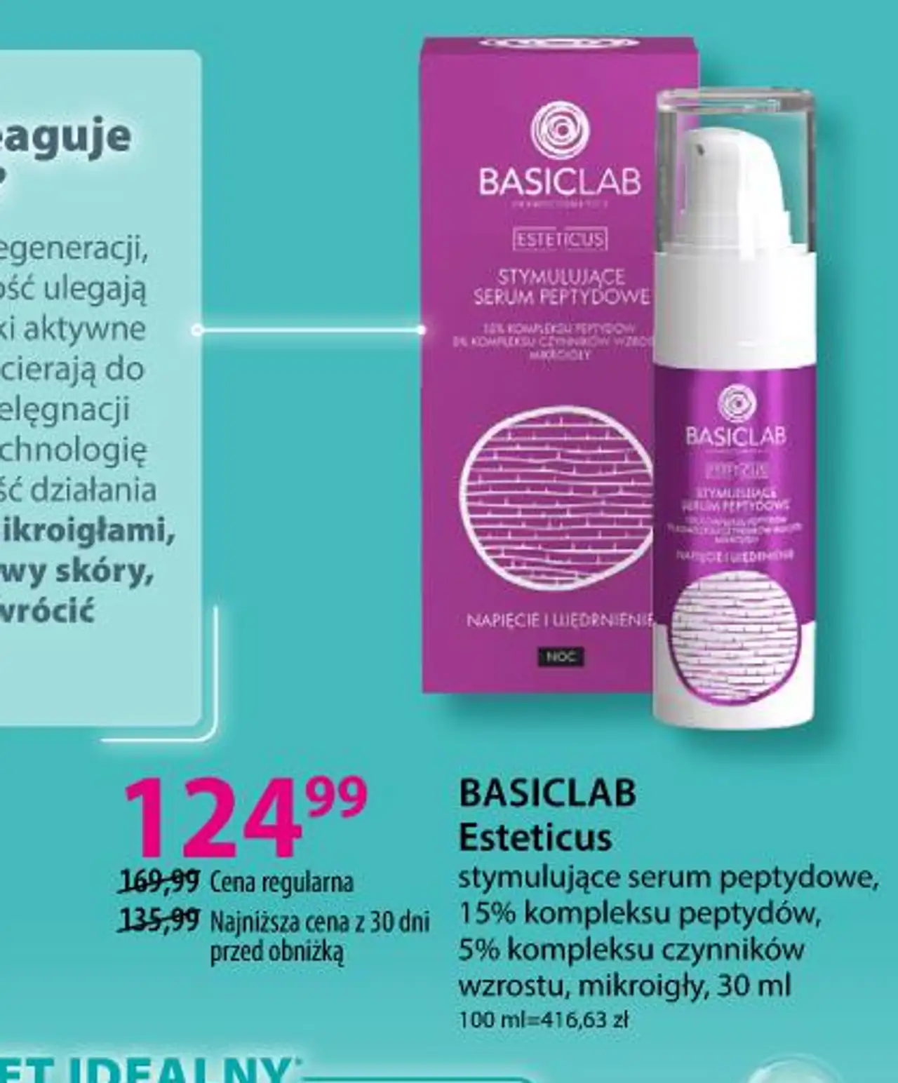 BASICLAB Esteticus stymulujące serum peptydowe, 15% kompleksu peptydów, 5% kompleksu czynników wzrostu, mikroigły, 30 ml