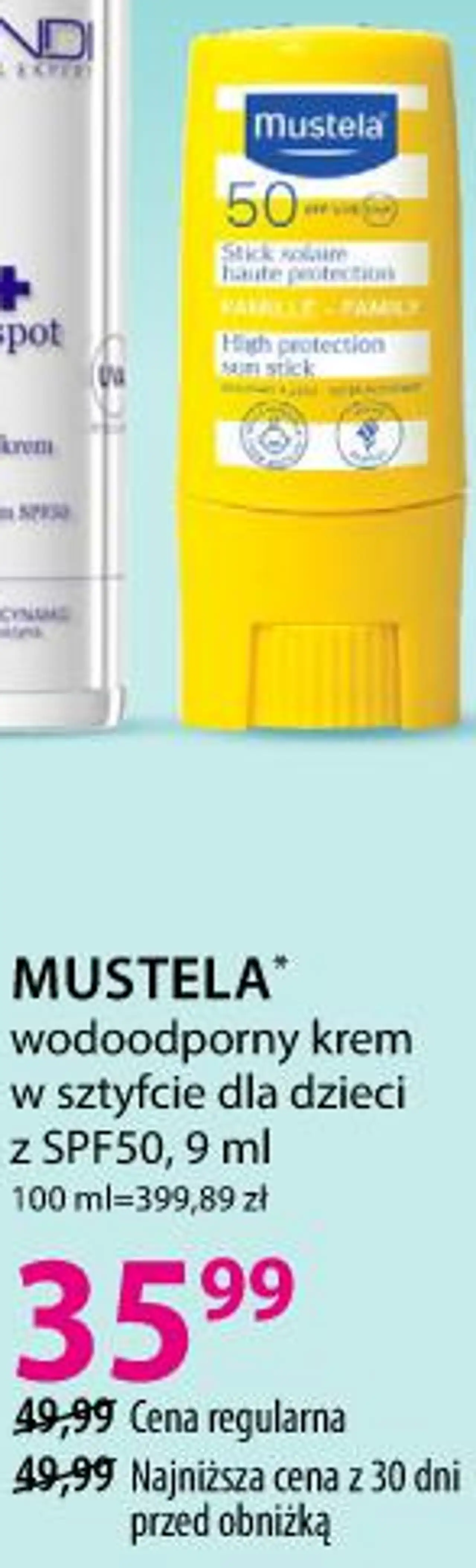 MUSTELA wodoodporny krem w sztyfcie dla dzieci z SPF50