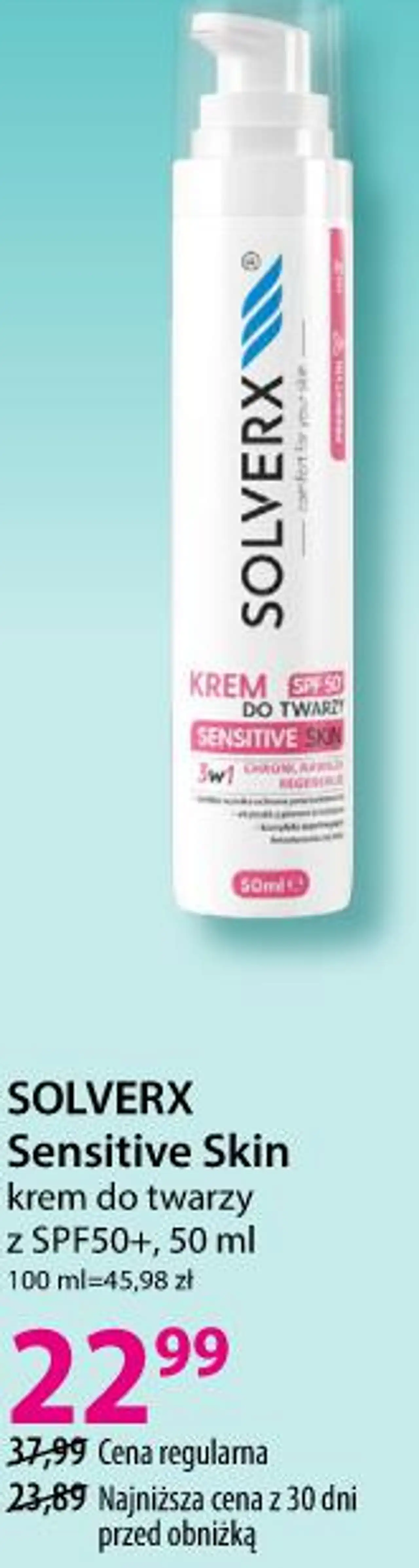 SOLVERX Sensitive Skin krem do twarzy z SPF50+, 50 ml