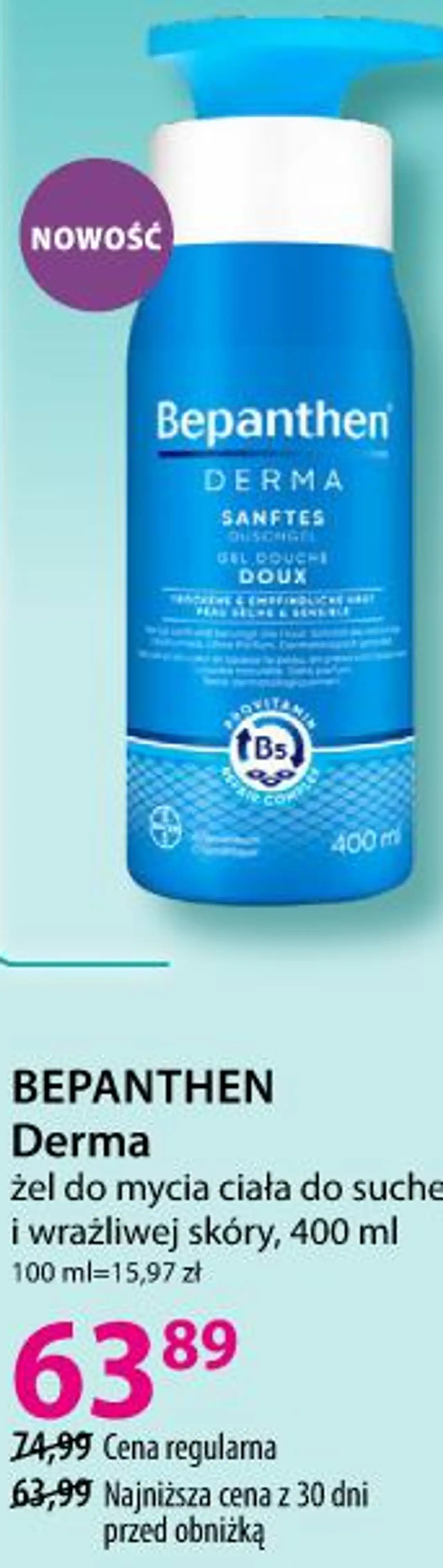 BEPANTHEN Derma żel do mycia ciała do suchej i wrażliwej skóry, 400 ml