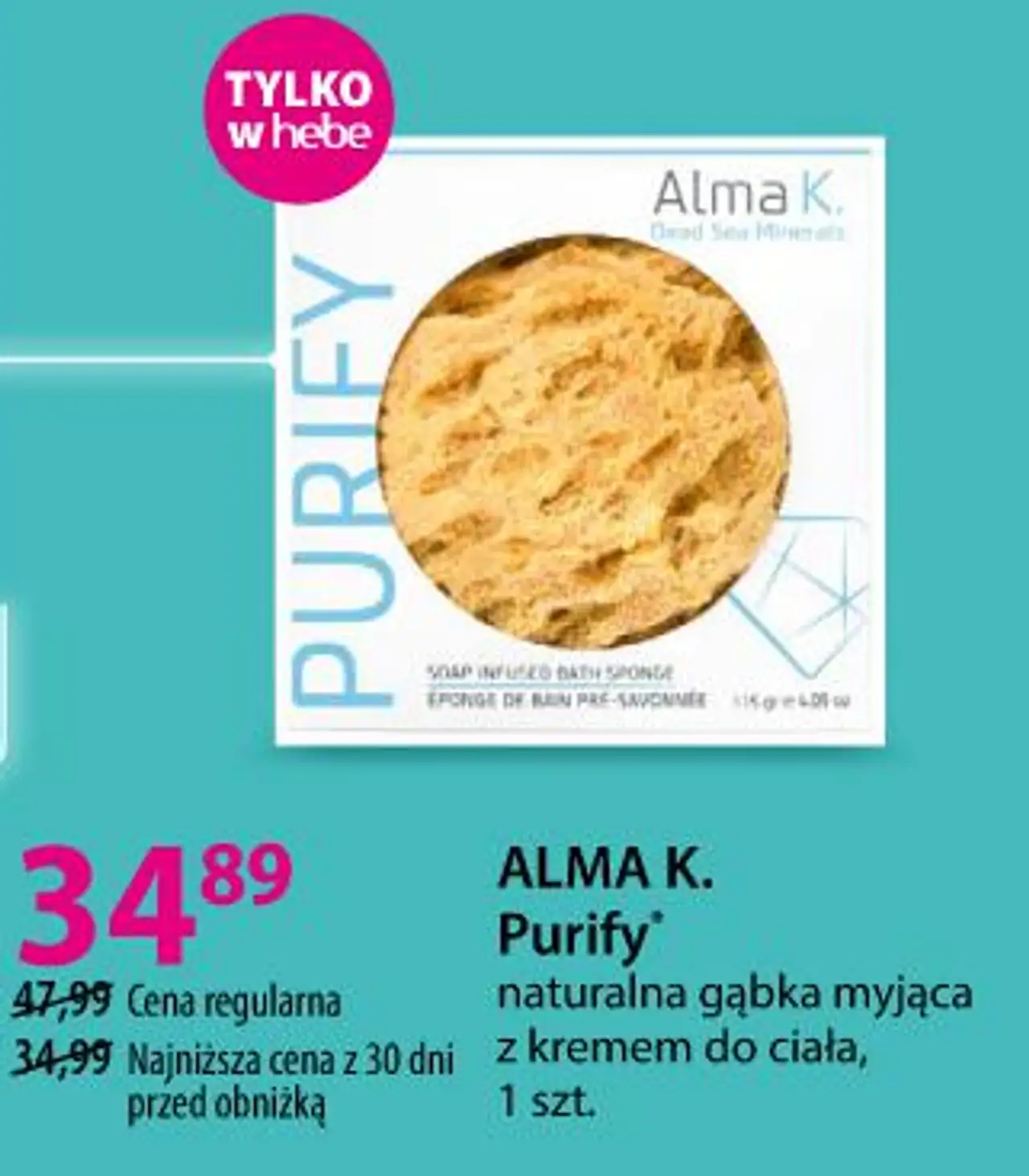 ALMA K. Purify naturalna gąbka myjąca z kremem do ciała