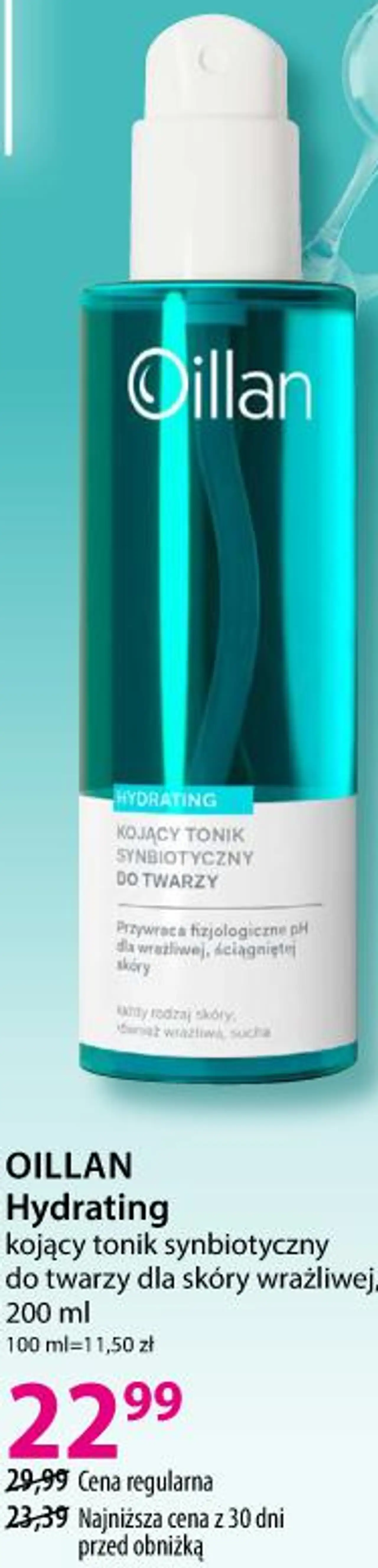 OILLAN Hydrating kojący tonik synbiotyczny do twarzy dla skóry wrażliwej, 200 ml