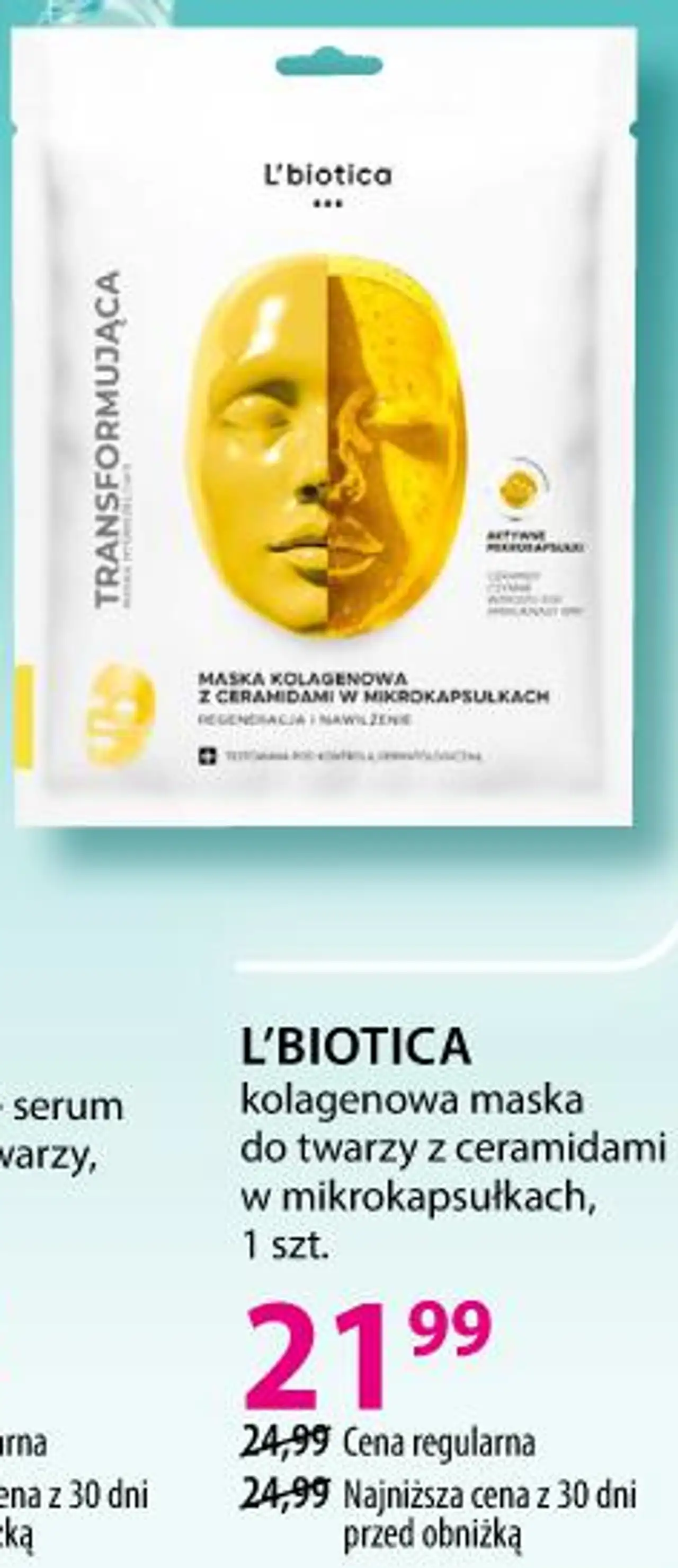 L'BIOTICA kolagenowa maska do twarzy z ceramidami w mikrokapsułkach, 1 szt.