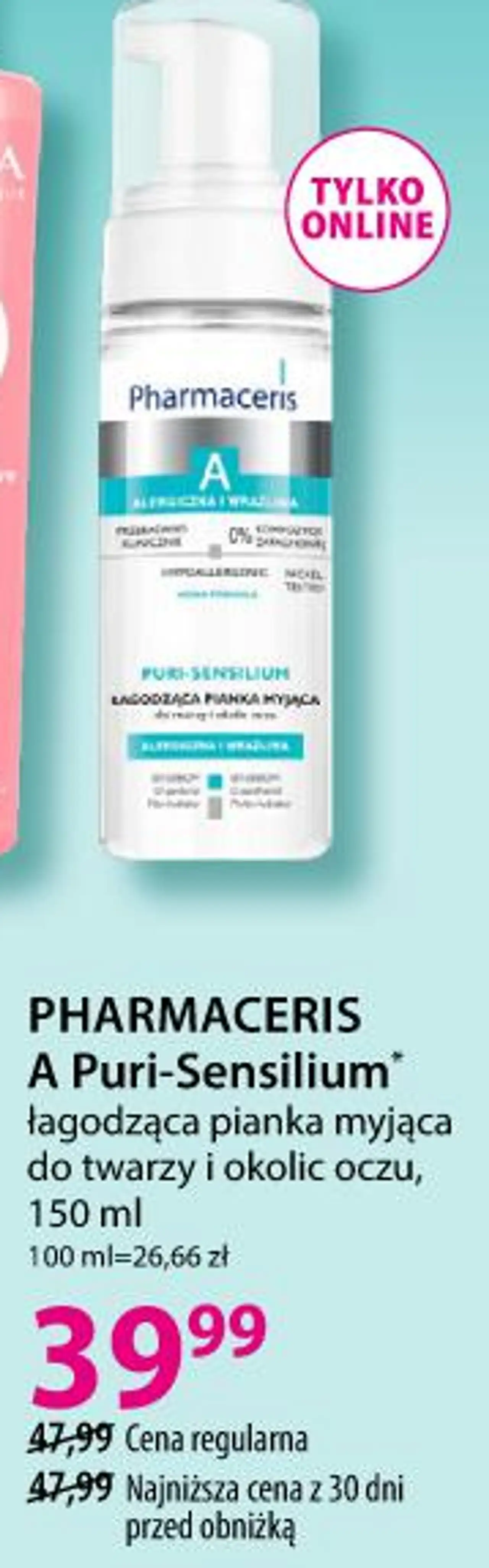 Pharmaceris A Puri-Sensilium łagodząca pianka myjąca do twarzy i okolic oczu