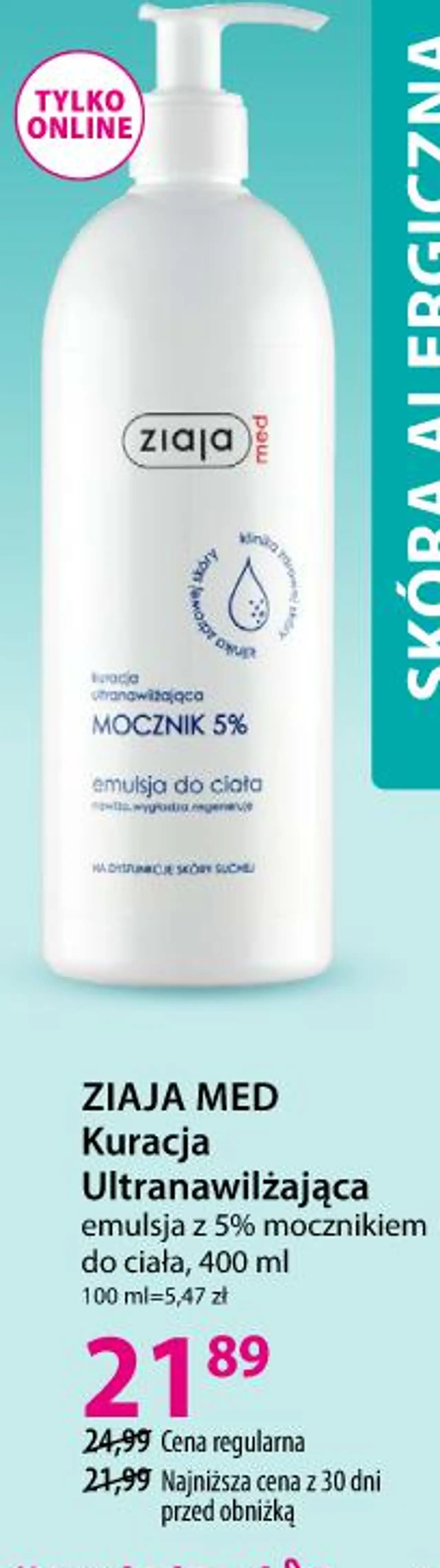 ZIAJA MED Kuracja Ultranawilżająca emulsja do ciała z 5% mocznikiem do ciała, 400 ml