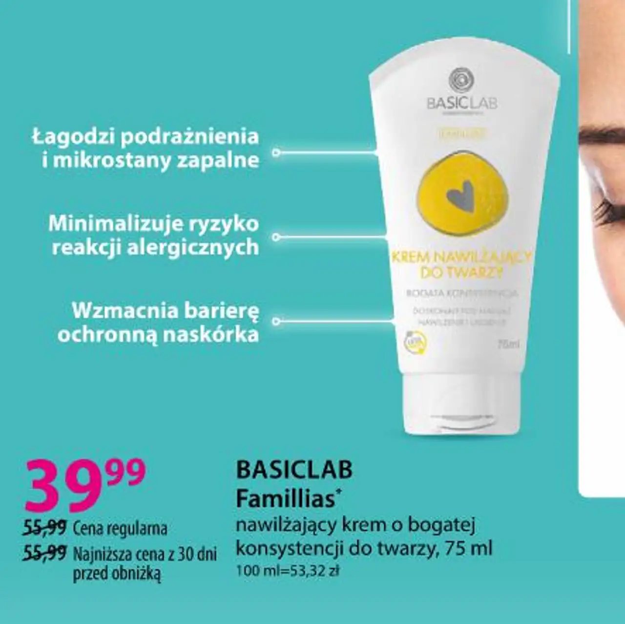 BASICLAB Famillias nawilżający krem o bogatej konsystencji do twarzy, 75 ml