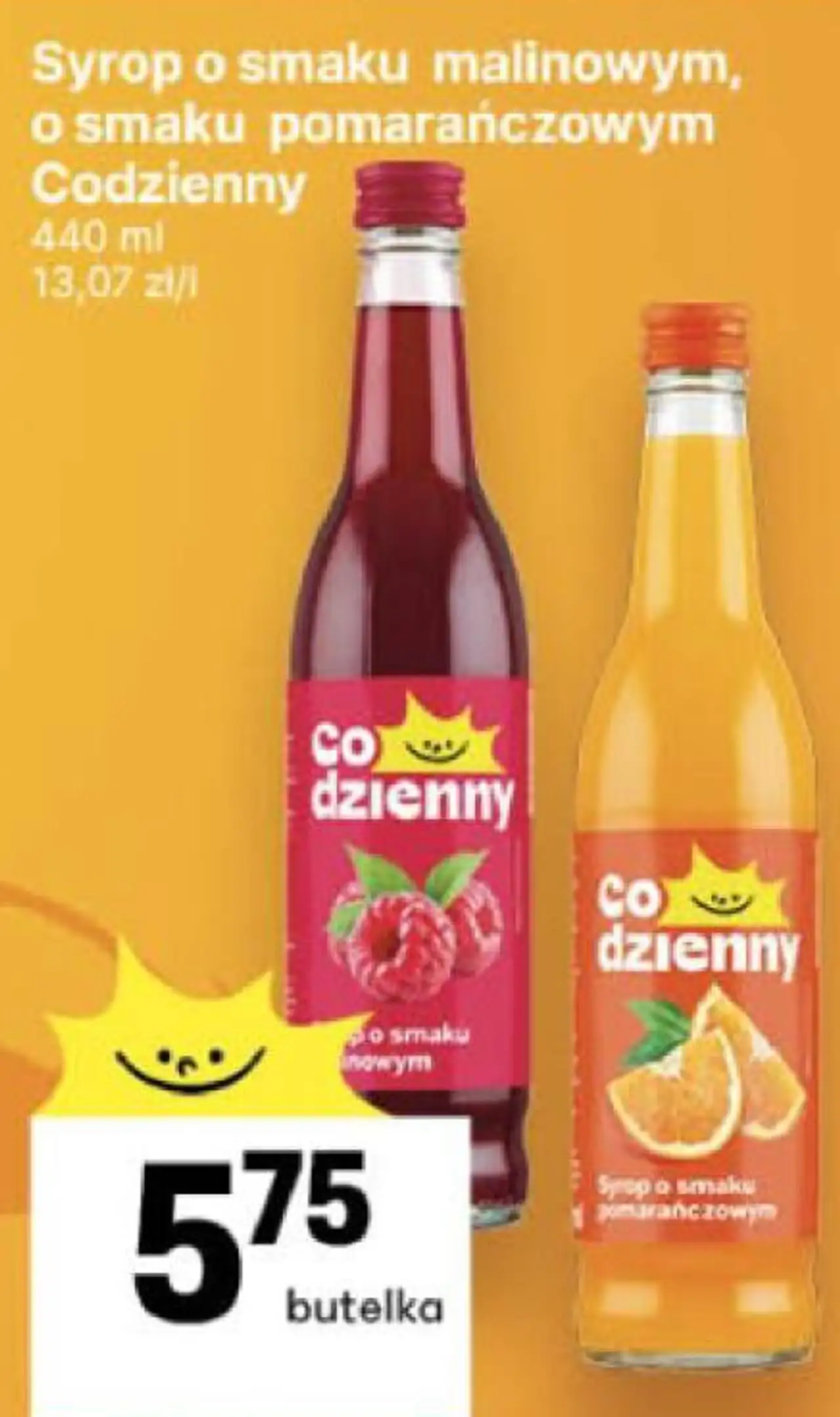 Syrop o smaku malinowym, o smaku pomarańczowym Codzienny