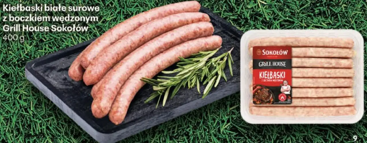 Kiełbaski białe surowe z boczkiem wędzonym Grill House Sokołów 400 g