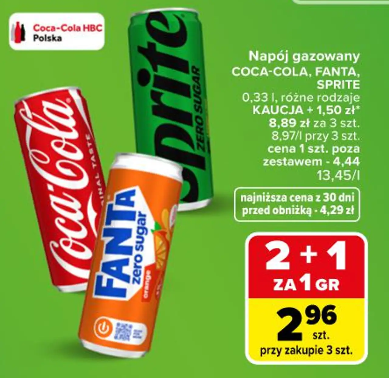 Napój gazowany COCA-COLA, FANTA, SPRITE