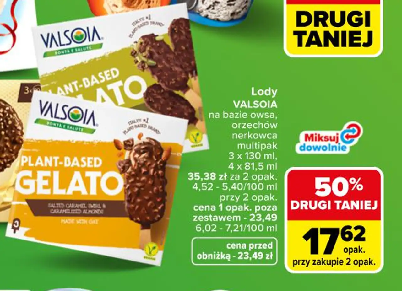 Lody Valsoia na bazie owsa, orzechów nerkowca