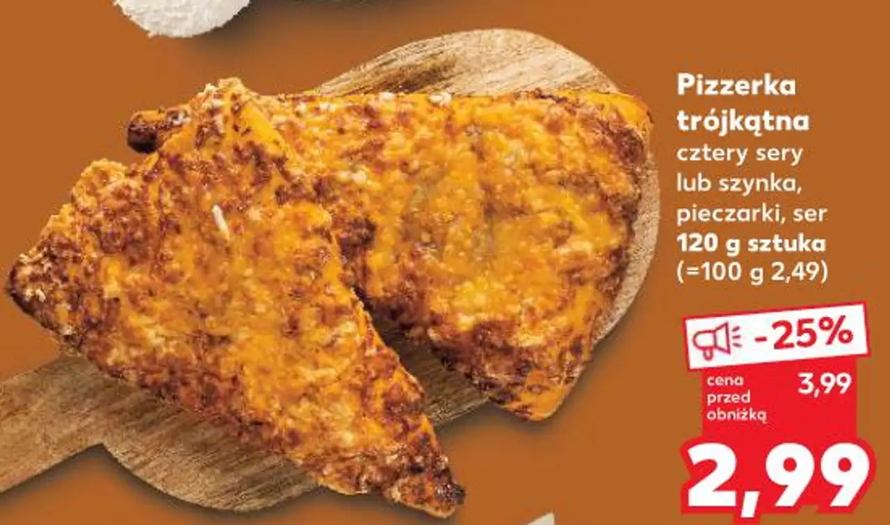 Pizzerka trójkątna cztery sery lub szynka, pieczarki, ser